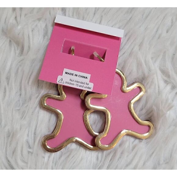 BETSEY JOHNSON PINK GINGERBREAD DANGLE EARRINGS NEW - Picture 3 of 5